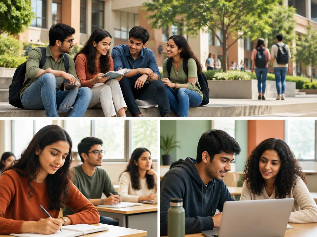 Students sitting together on a modern college campus